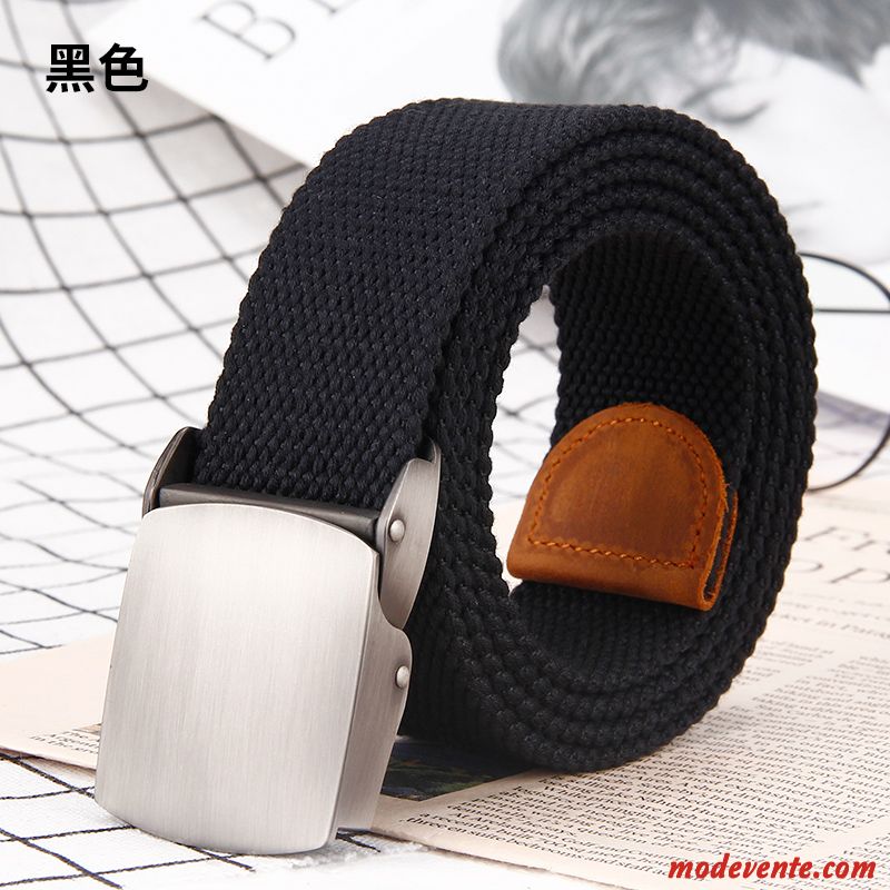 Ceinture Homme Boucle Automatique Loisir Toile Outillage Lisse Jeans Noir