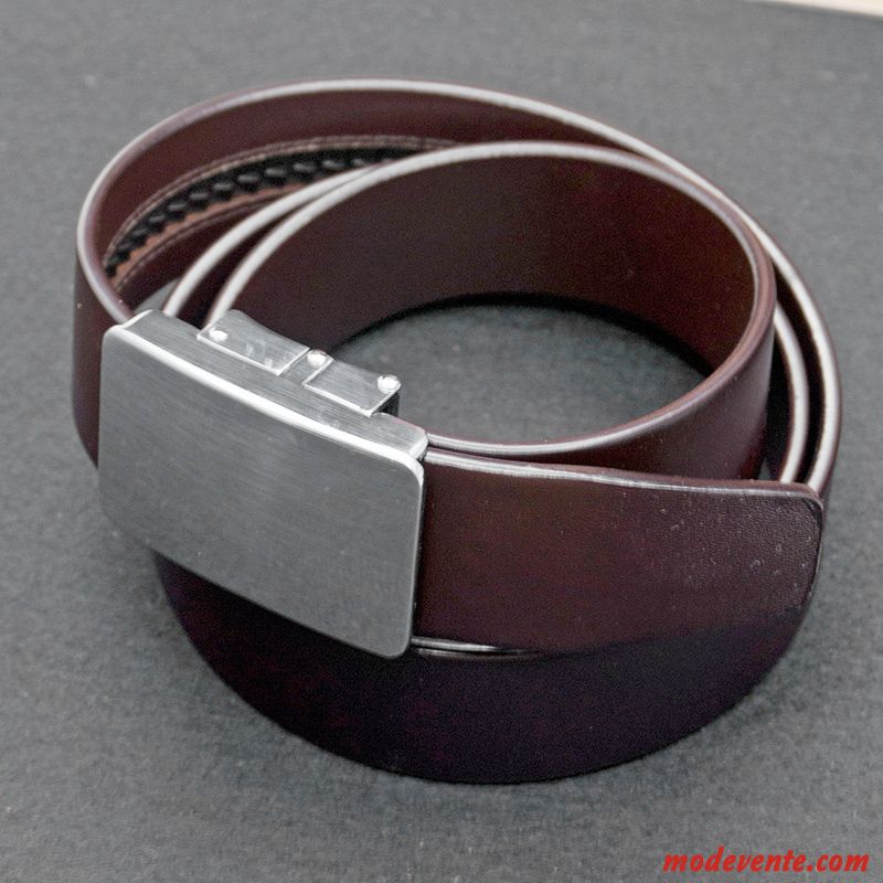 Ceinture Homme Couche De Tête Cuir De Vache Boucle Automatique Cuir Véritable Entreprise Noir