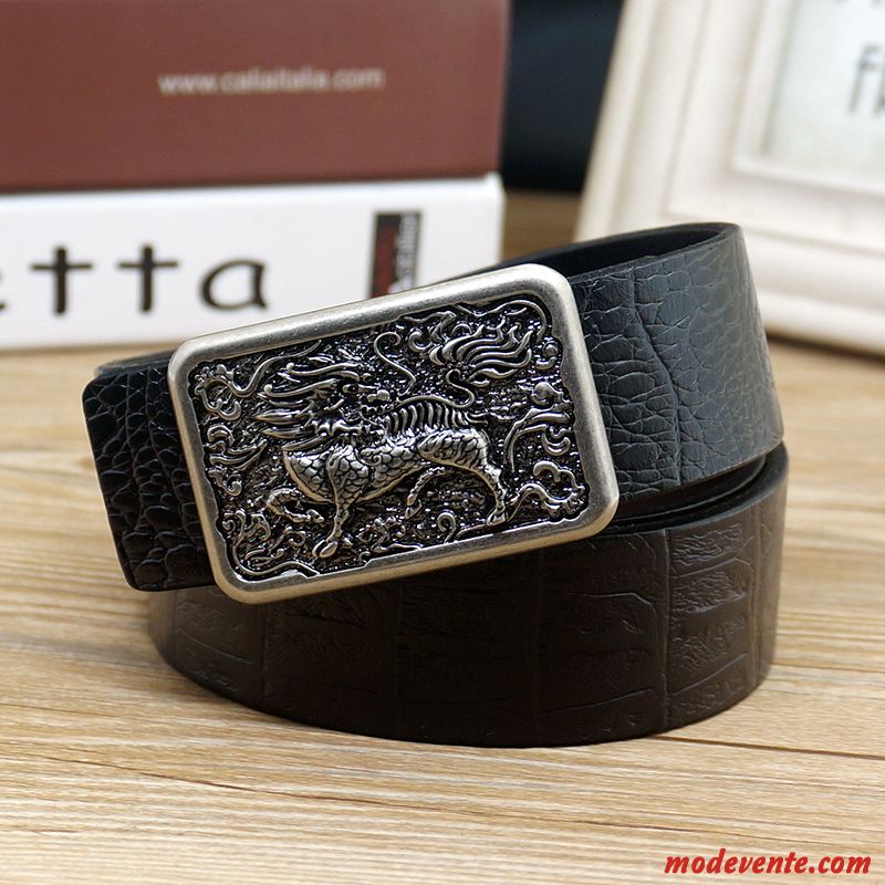 Ceinture Homme Couche De Tête Cuir De Vache Cuir Véritable Crocodile Modèle Lisse Rétro Marron Or