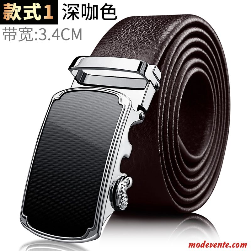 Ceinture Homme Couche De Tête Jeunesse Cuir De Vache Âge Moyen Cuir Véritable Boucle Automatique Noir