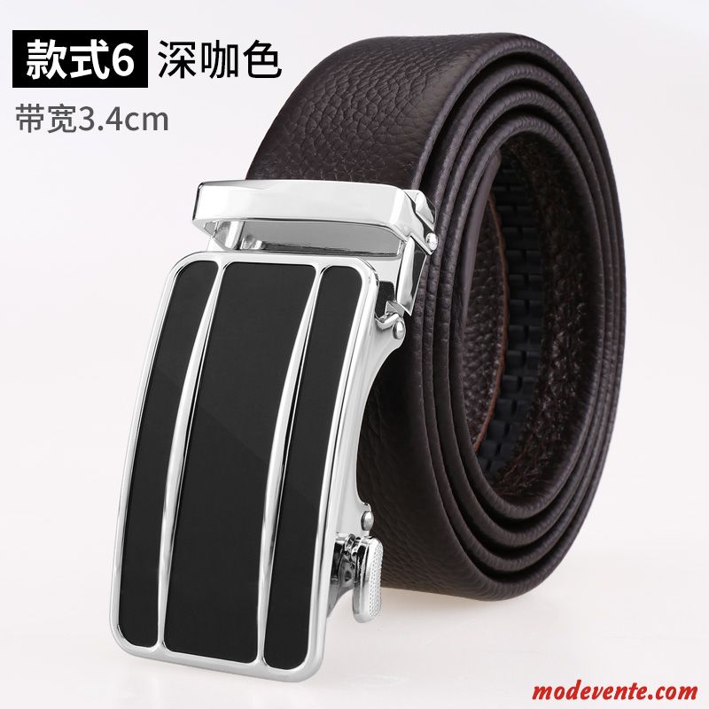 Ceinture Homme Couche De Tête Jeunesse Cuir De Vache Âge Moyen Cuir Véritable Boucle Automatique Noir