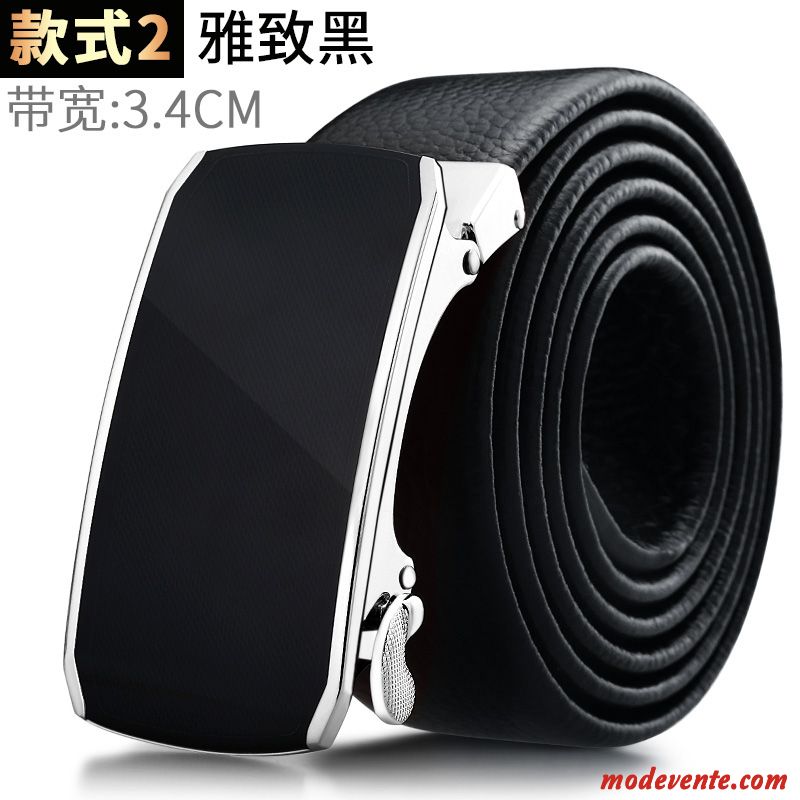 Ceinture Homme Couche De Tête Jeunesse Cuir De Vache Âge Moyen Cuir Véritable Boucle Automatique Noir