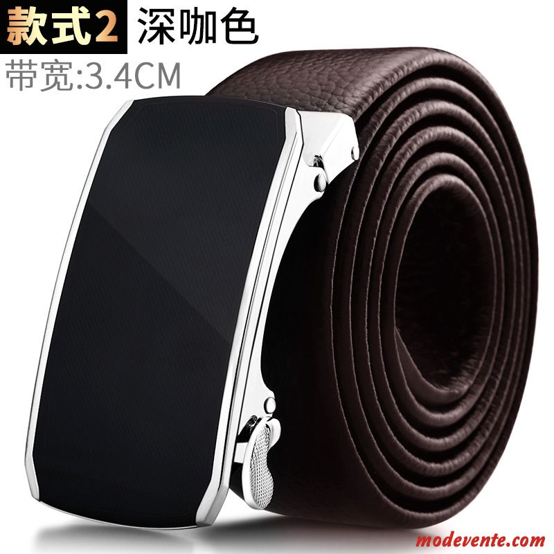 Ceinture Homme Couche De Tête Jeunesse Cuir De Vache Âge Moyen Cuir Véritable Boucle Automatique Noir