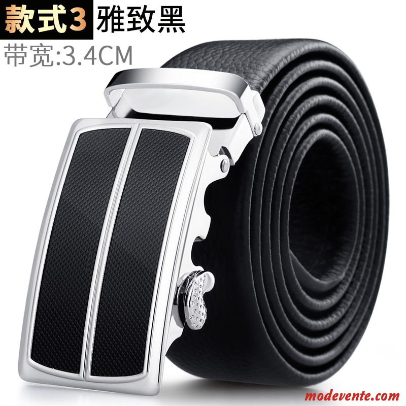 Ceinture Homme Couche De Tête Jeunesse Cuir De Vache Âge Moyen Cuir Véritable Boucle Automatique Noir