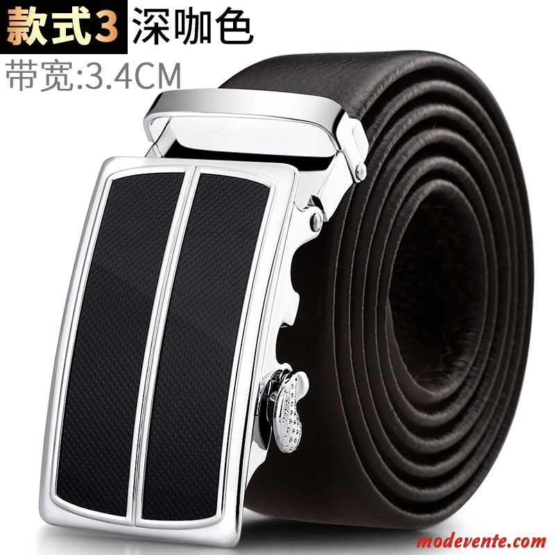 Ceinture Homme Couche De Tête Jeunesse Cuir De Vache Âge Moyen Cuir Véritable Boucle Automatique Noir