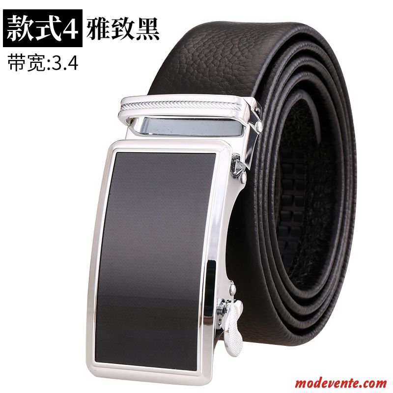 Ceinture Homme Couche De Tête Jeunesse Cuir De Vache Âge Moyen Cuir Véritable Boucle Automatique Noir