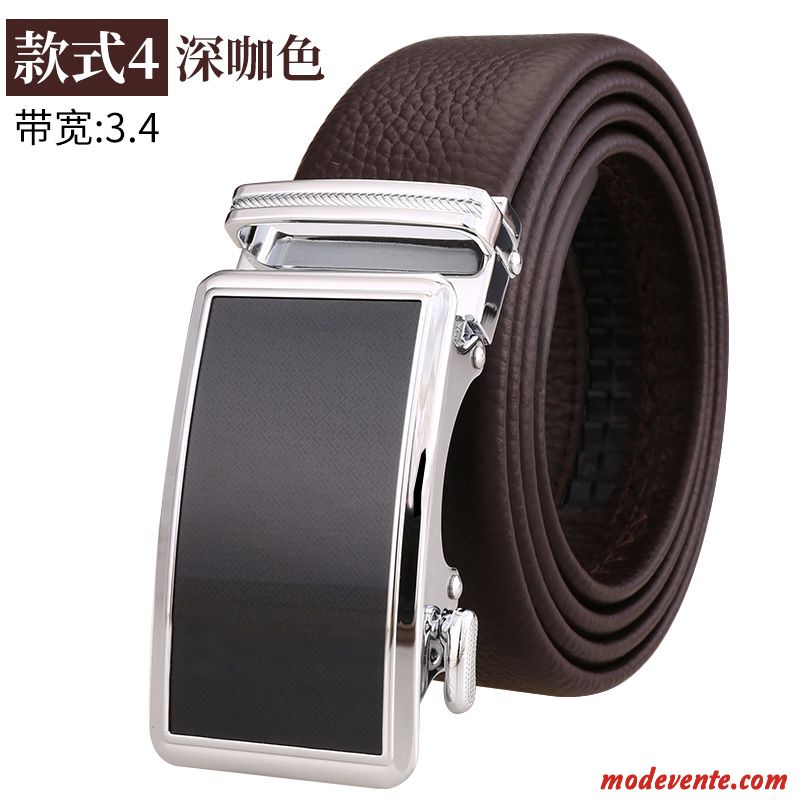 Ceinture Homme Couche De Tête Jeunesse Cuir De Vache Âge Moyen Cuir Véritable Boucle Automatique Noir