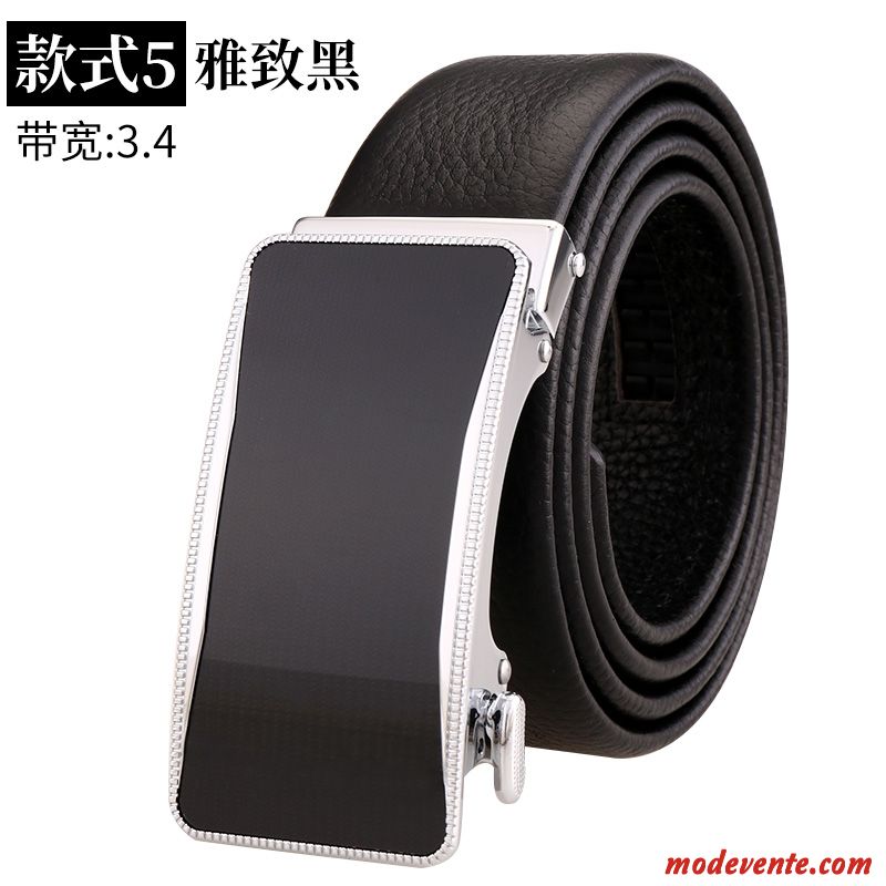 Ceinture Homme Couche De Tête Jeunesse Cuir De Vache Âge Moyen Cuir Véritable Boucle Automatique Noir