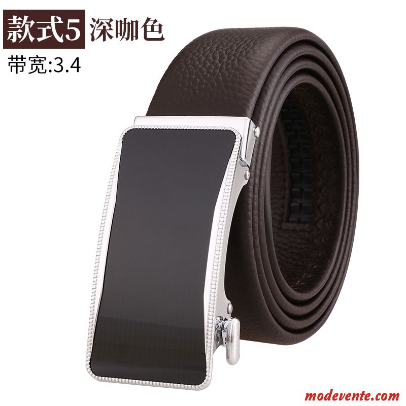 Ceinture Homme Couche De Tête Jeunesse Cuir De Vache Âge Moyen Cuir Véritable Boucle Automatique Noir