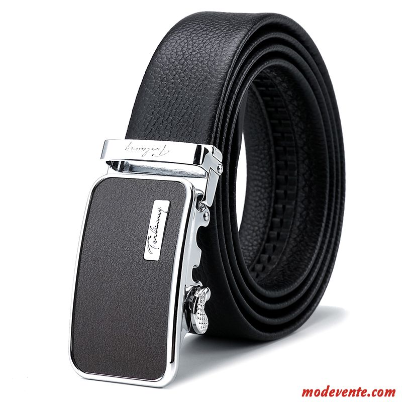 Ceinture Homme Cuir De Vache Entreprise Pure Boucle Automatique Jeunesse Couche De Tête Noir