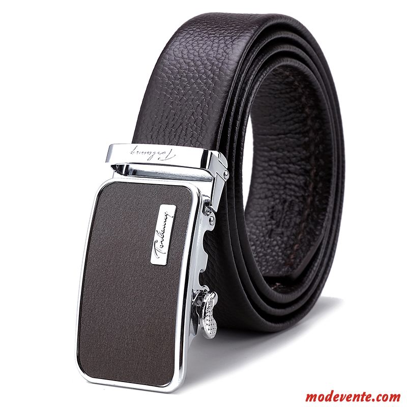 Ceinture Homme Cuir De Vache Entreprise Pure Boucle Automatique Jeunesse Couche De Tête Noir