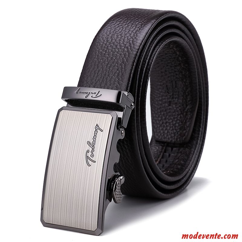 Ceinture Homme Cuir De Vache Entreprise Pure Boucle Automatique Jeunesse Couche De Tête Noir