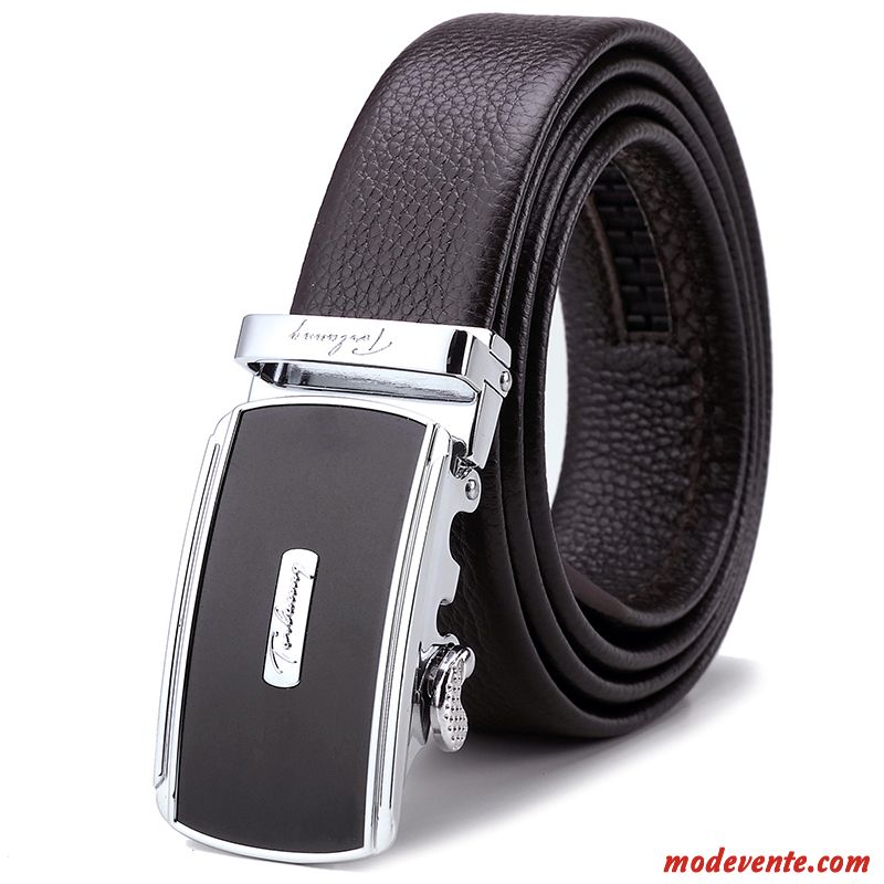 Ceinture Homme Cuir De Vache Entreprise Pure Boucle Automatique Jeunesse Couche De Tête Noir