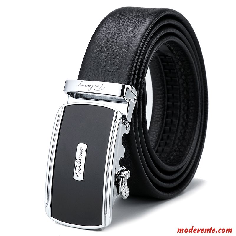 Ceinture Homme Cuir De Vache Entreprise Pure Boucle Automatique Jeunesse Couche De Tête Noir