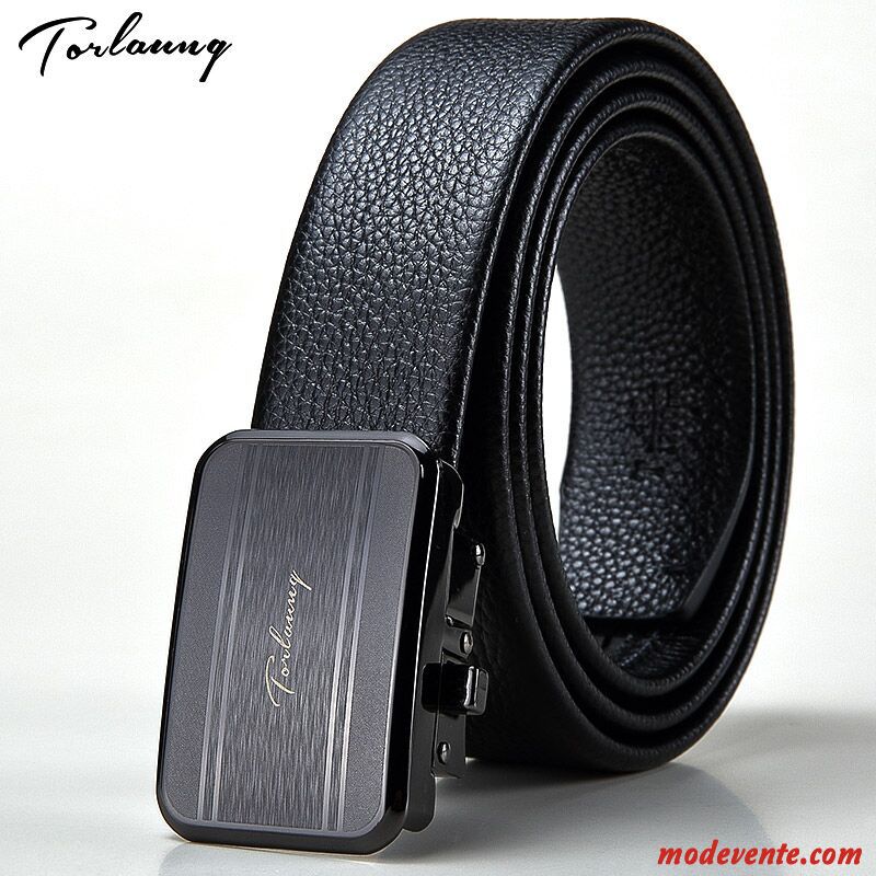 Ceinture Homme Cuir De Vache Entreprise Pure Boucle Automatique Jeunesse Couche De Tête Noir