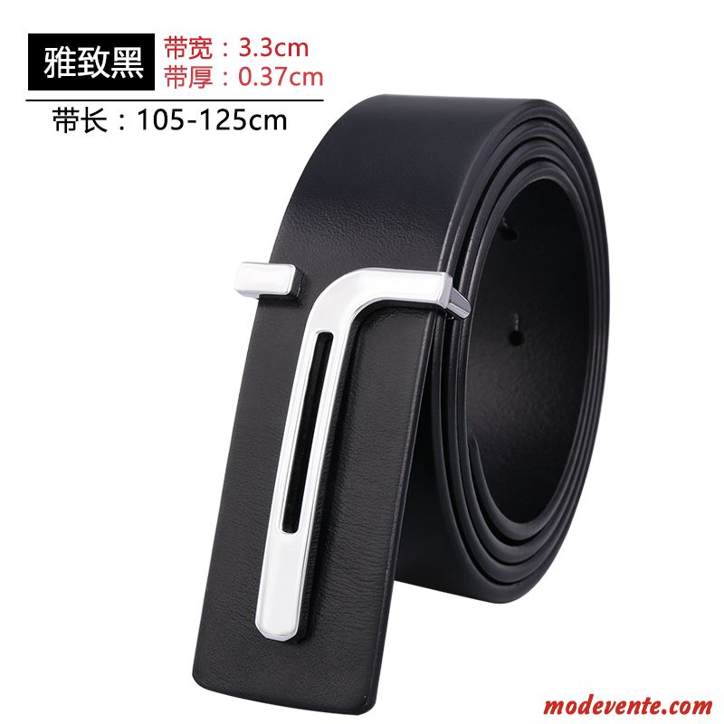 Ceinture Homme Cuir De Vache Lisse Loisir Jeunesse Le Nouveau Simple Noir