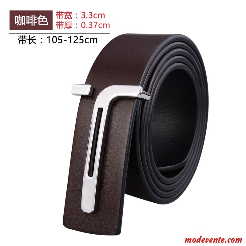 Ceinture Homme Cuir De Vache Lisse Loisir Jeunesse Le Nouveau Simple Noir