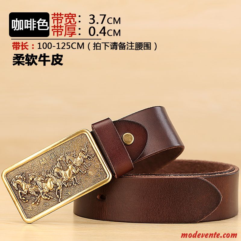 Ceinture Homme Cuir De Vache Pure Cuir Véritable Jeunesse Âge Moyen Couche De Tête Brun