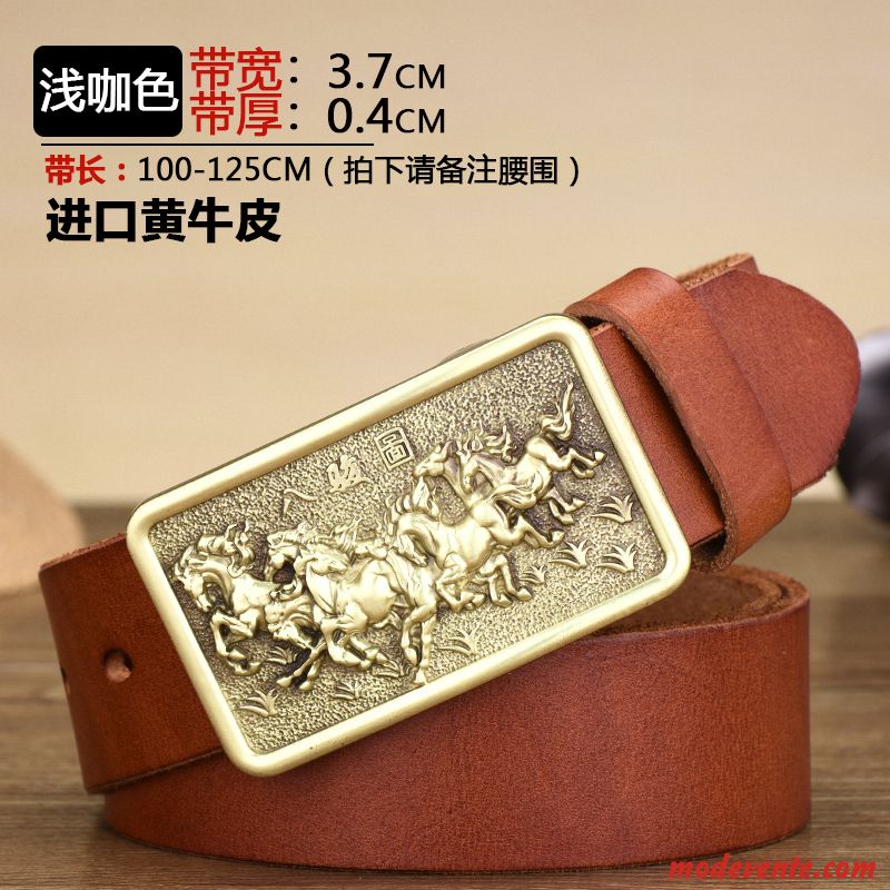 Ceinture Homme Cuir De Vache Pure Cuir Véritable Jeunesse Âge Moyen Couche De Tête Brun