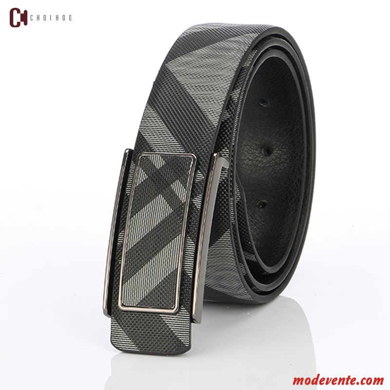 Ceinture Homme Cuir Entreprise All-match Plaid Jeunesse Cuir De Vache Noir