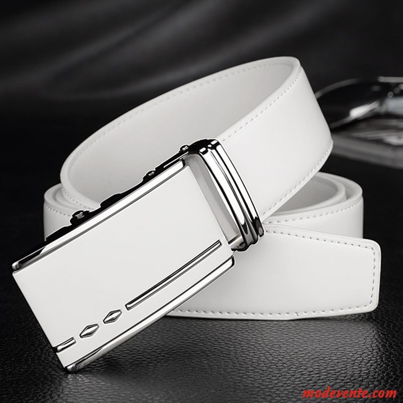 Ceinture Homme Cuir Véritable Boucle Automatique All-match Mode Jeunesse Simple Blanc