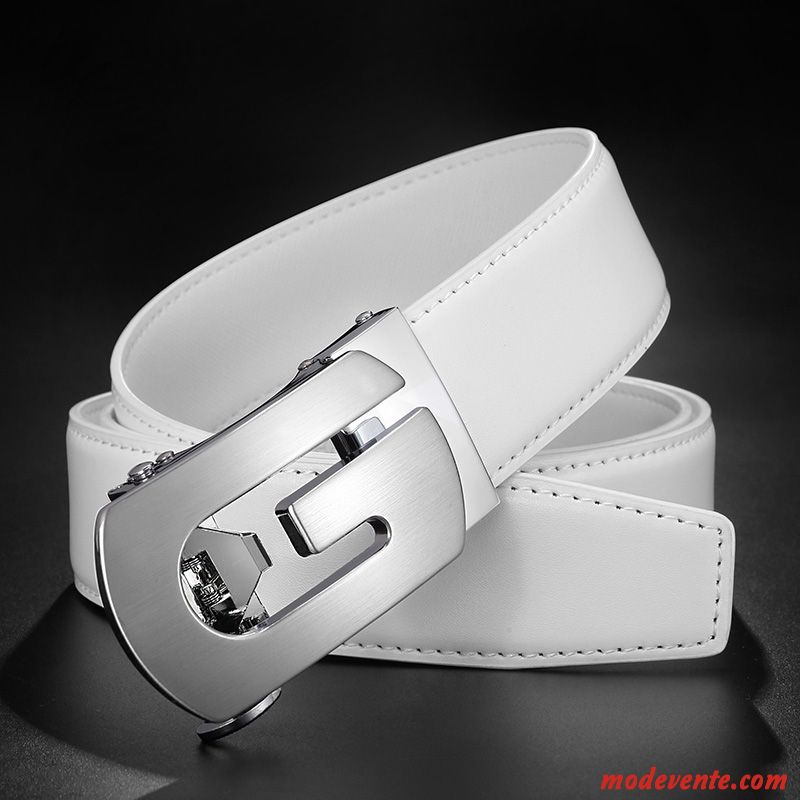 Ceinture Homme Cuir Véritable Boucle Automatique All-match Mode Jeunesse Simple Blanc