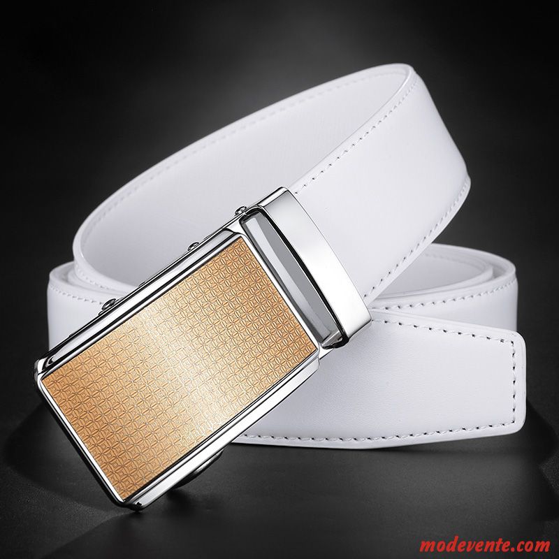 Ceinture Homme Cuir Véritable Boucle Automatique All-match Mode Jeunesse Simple Blanc