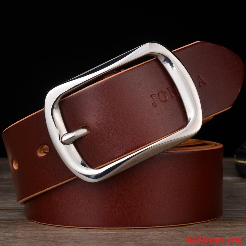 Ceinture Homme Cuir Véritable Cuir De Vache Manuel Âge Moyen Couleur Unie Loisir Marron