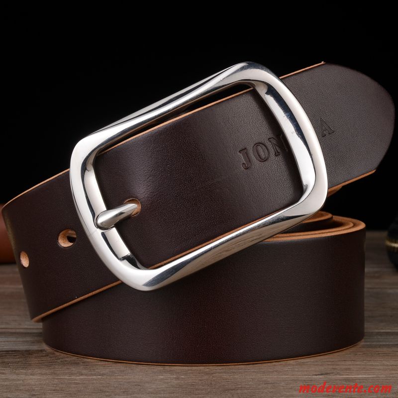 Ceinture Homme Cuir Véritable Cuir De Vache Manuel Âge Moyen Couleur Unie Loisir Marron