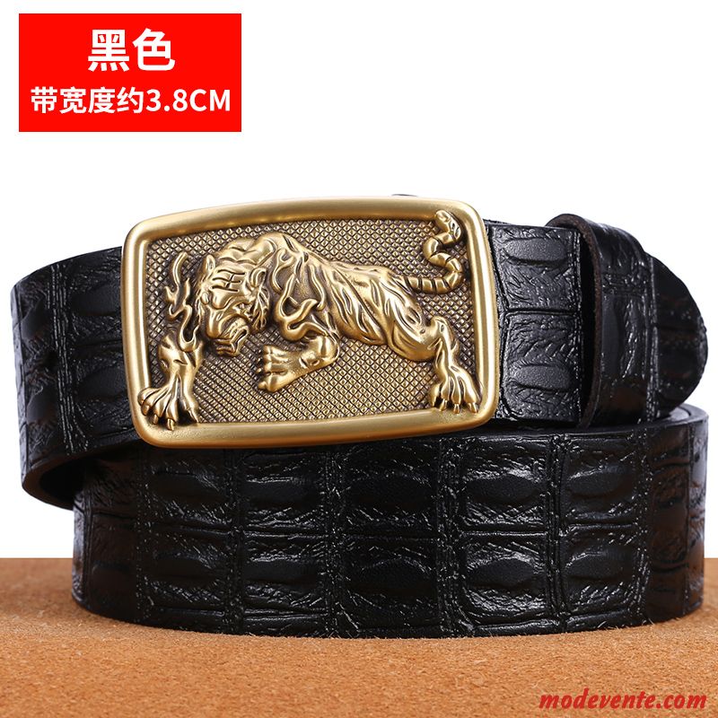 Ceinture Homme Cuir Véritable Cuir De Vache Pure Personnalité Couche De Tête Noir