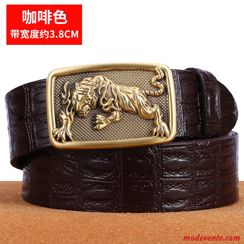 Ceinture Homme Cuir Véritable Cuir De Vache Pure Personnalité Couche De Tête Noir