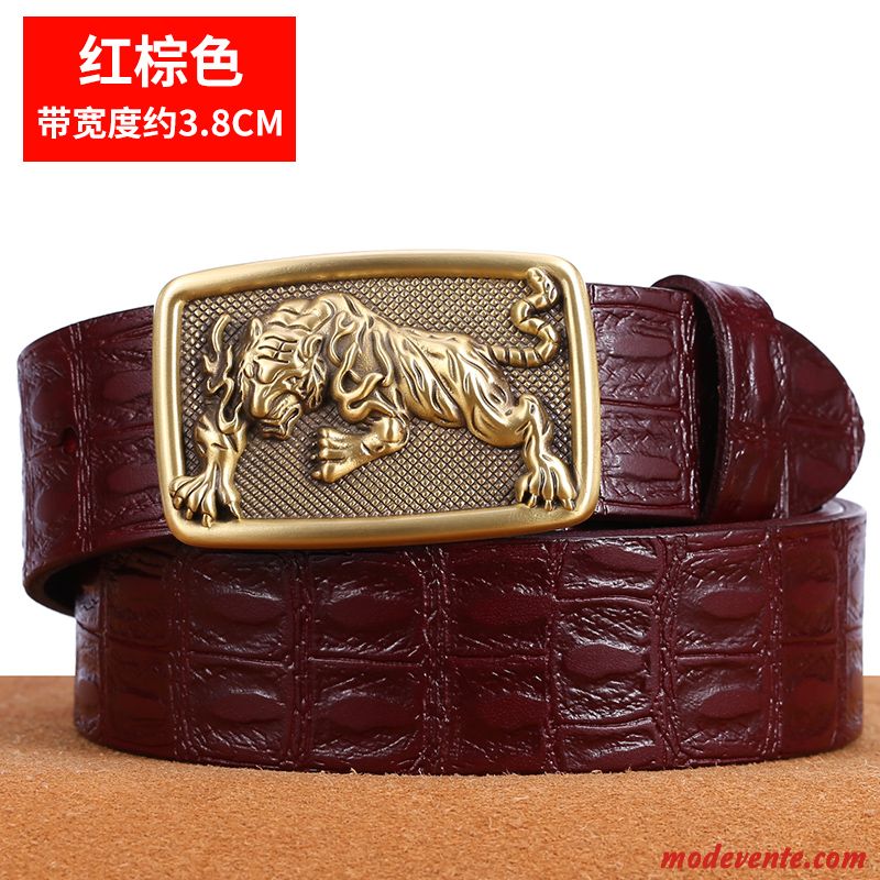 Ceinture Homme Cuir Véritable Cuir De Vache Pure Personnalité Couche De Tête Noir