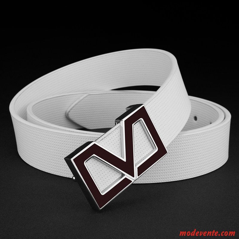 Ceinture Homme Cuir Véritable Jeune Tendance Lisse Mode Loisir Blanc