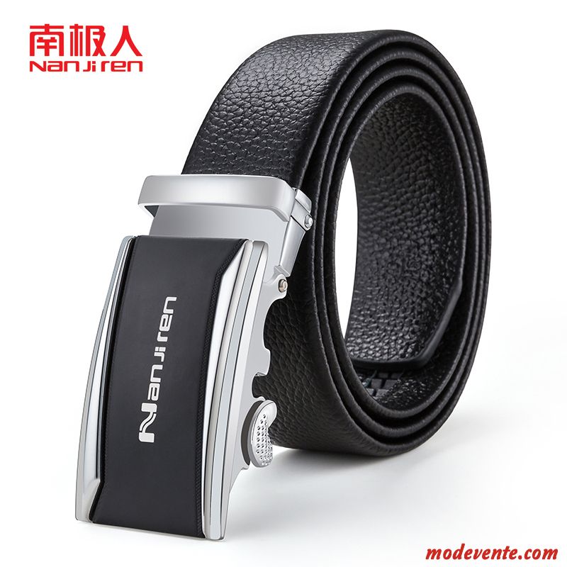 Ceinture Homme Cuir Véritable Jeunesse Entreprise Cuir De Vache Boucle Automatique Couche De Tête Noir