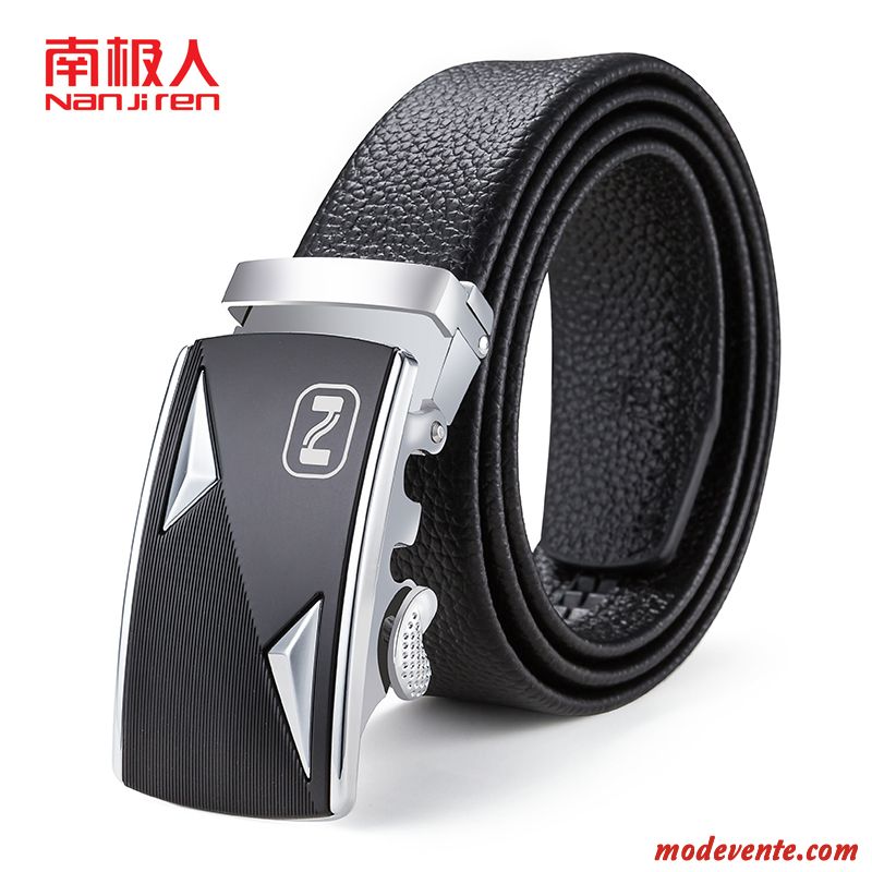 Ceinture Homme Cuir Véritable Jeunesse Entreprise Cuir De Vache Boucle Automatique Couche De Tête Noir