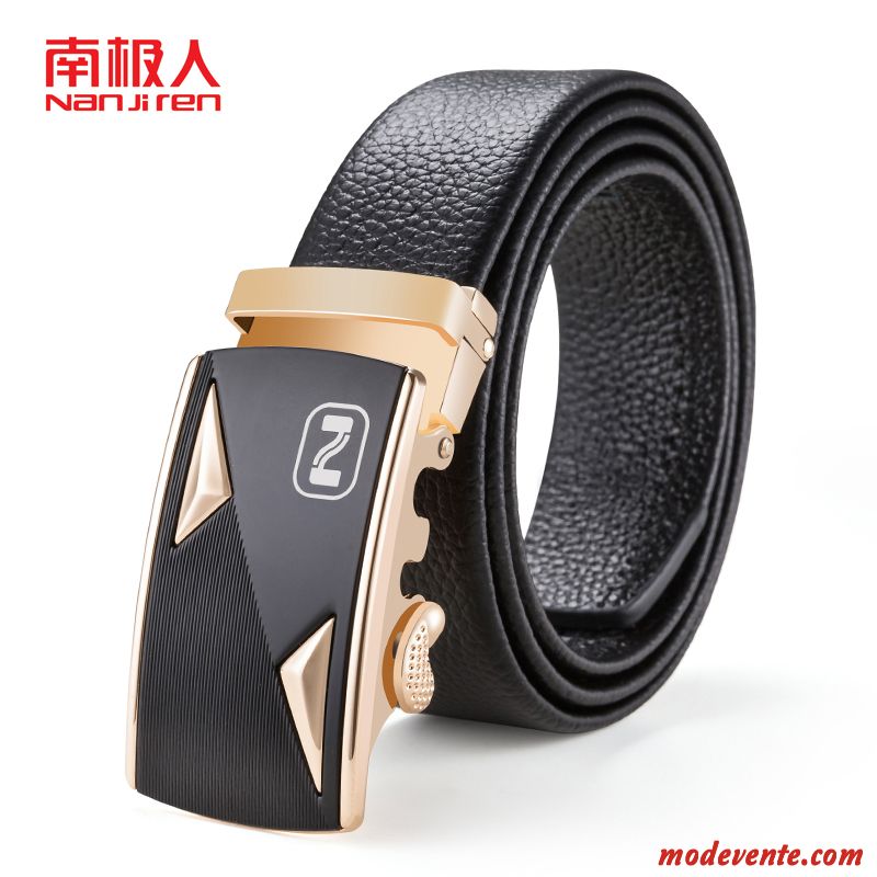 Ceinture Homme Cuir Véritable Jeunesse Entreprise Cuir De Vache Boucle Automatique Couche De Tête Noir