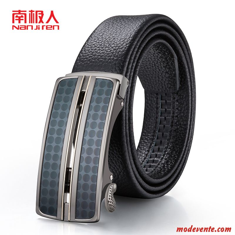 Ceinture Homme Cuir Véritable Jeunesse Entreprise Cuir De Vache Boucle Automatique Couche De Tête Noir