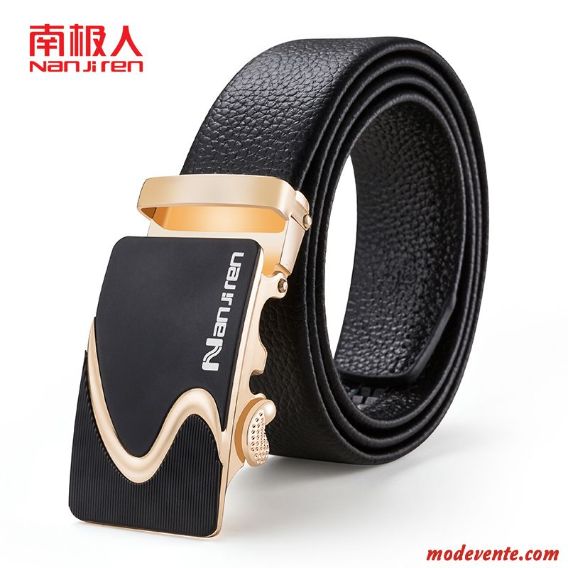 Ceinture Homme Cuir Véritable Jeunesse Entreprise Cuir De Vache Boucle Automatique Couche De Tête Noir