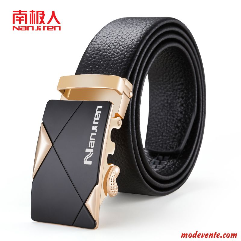 Ceinture Homme Cuir Véritable Jeunesse Entreprise Cuir De Vache Boucle Automatique Couche De Tête Noir