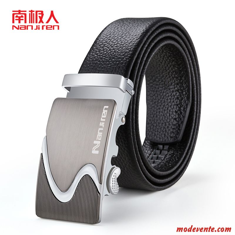 Ceinture Homme Cuir Véritable Jeunesse Entreprise Cuir De Vache Boucle Automatique Couche De Tête Noir