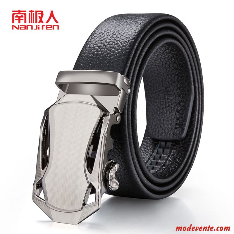 Ceinture Homme Cuir Véritable Jeunesse Entreprise Cuir De Vache Boucle Automatique Couche De Tête Noir