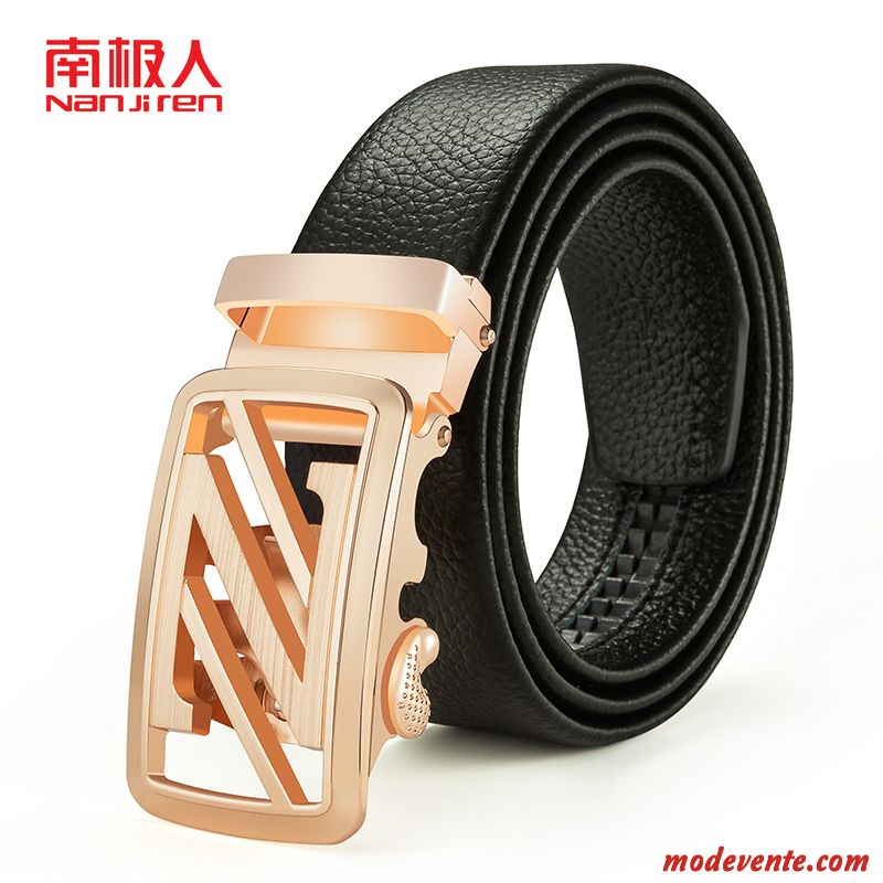 Ceinture Homme Cuir Véritable Jeunesse Entreprise Cuir De Vache Boucle Automatique Couche De Tête Noir