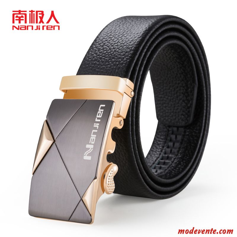 Ceinture Homme Cuir Véritable Jeunesse Entreprise Cuir De Vache Boucle Automatique Couche De Tête Noir