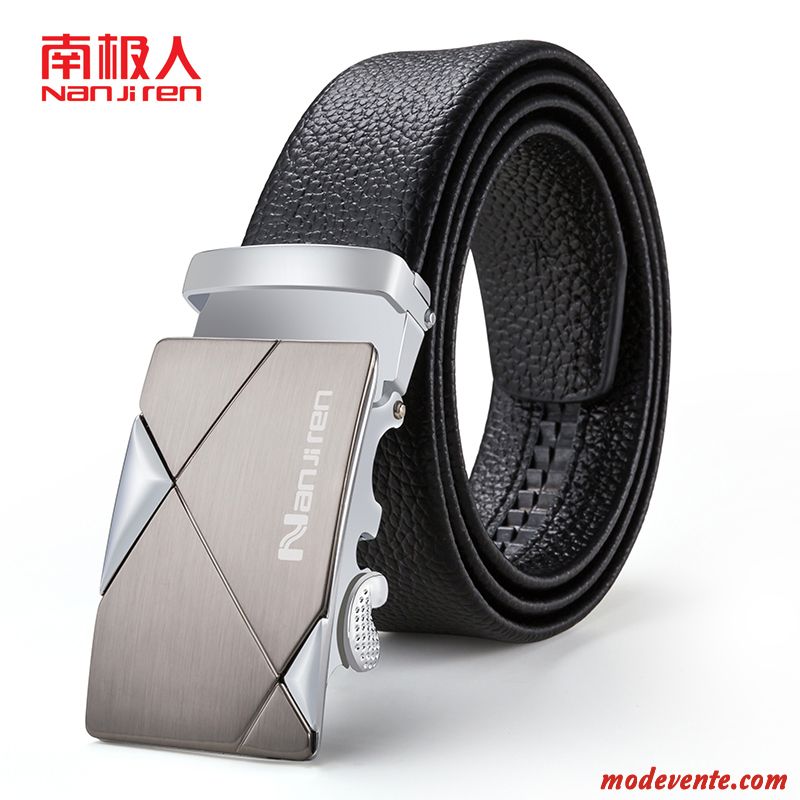 Ceinture Homme Cuir Véritable Jeunesse Entreprise Cuir De Vache Boucle Automatique Couche De Tête Noir