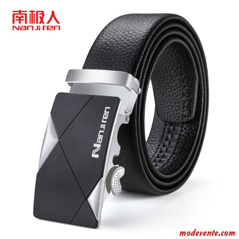 Ceinture Homme Cuir Véritable Jeunesse Entreprise Cuir De Vache Boucle Automatique Couche De Tête Noir