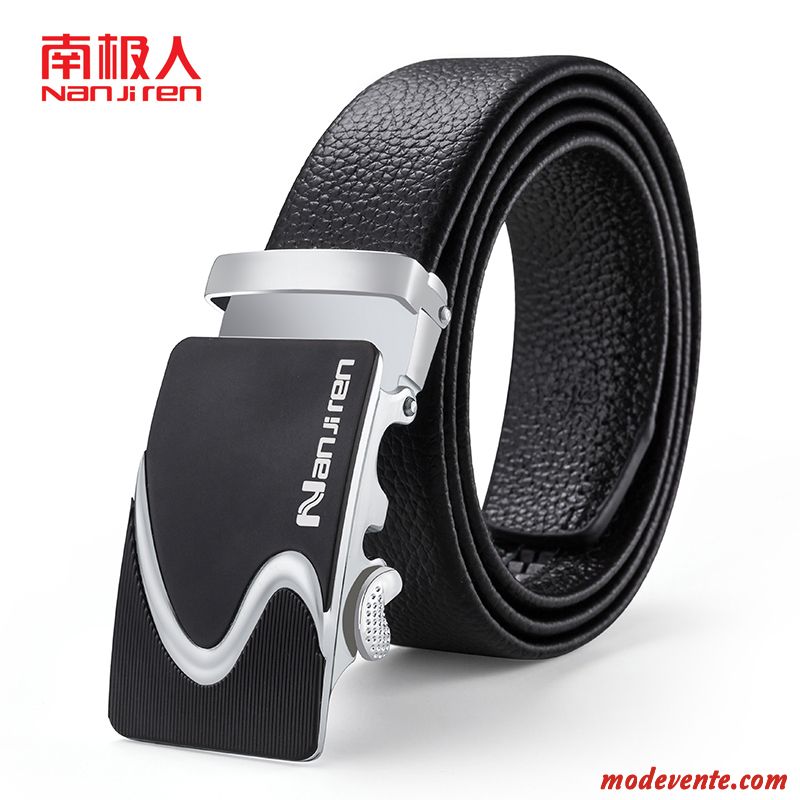 Ceinture Homme Cuir Véritable Jeunesse Entreprise Cuir De Vache Boucle Automatique Couche De Tête Noir