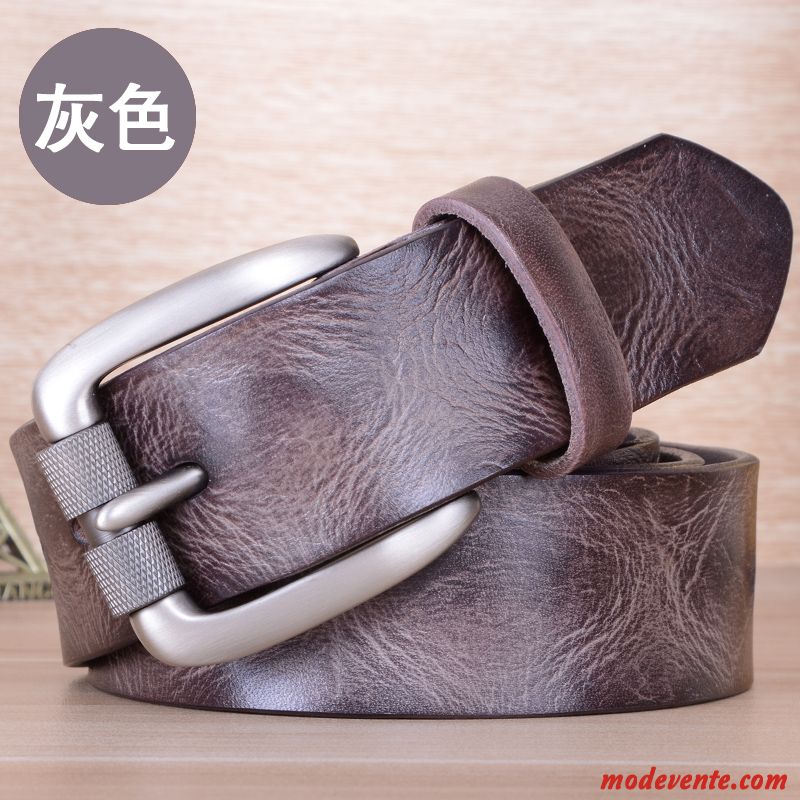 Ceinture Homme Cuir Véritable Rétro Manuel Jeans Tendance Personnalité Gris