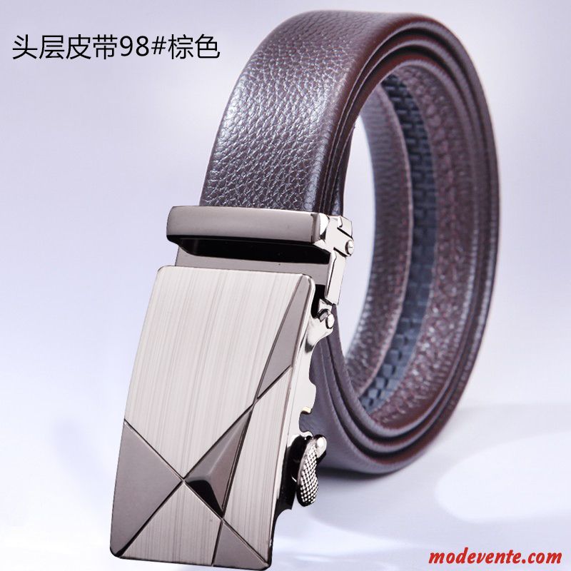 Ceinture Homme Entreprise Cuir Véritable Boucle Automatique Loisir Sided Jeunesse Marron