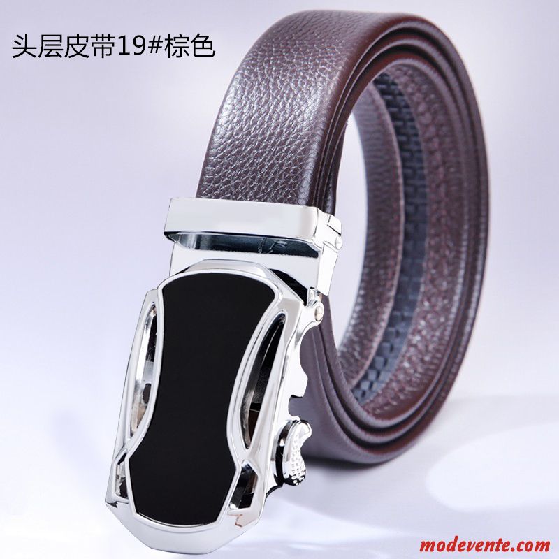 Ceinture Homme Entreprise Cuir Véritable Boucle Automatique Loisir Sided Jeunesse Marron