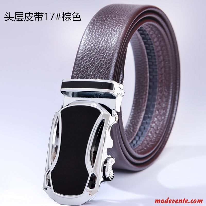 Ceinture Homme Entreprise Cuir Véritable Boucle Automatique Loisir Sided Jeunesse Marron